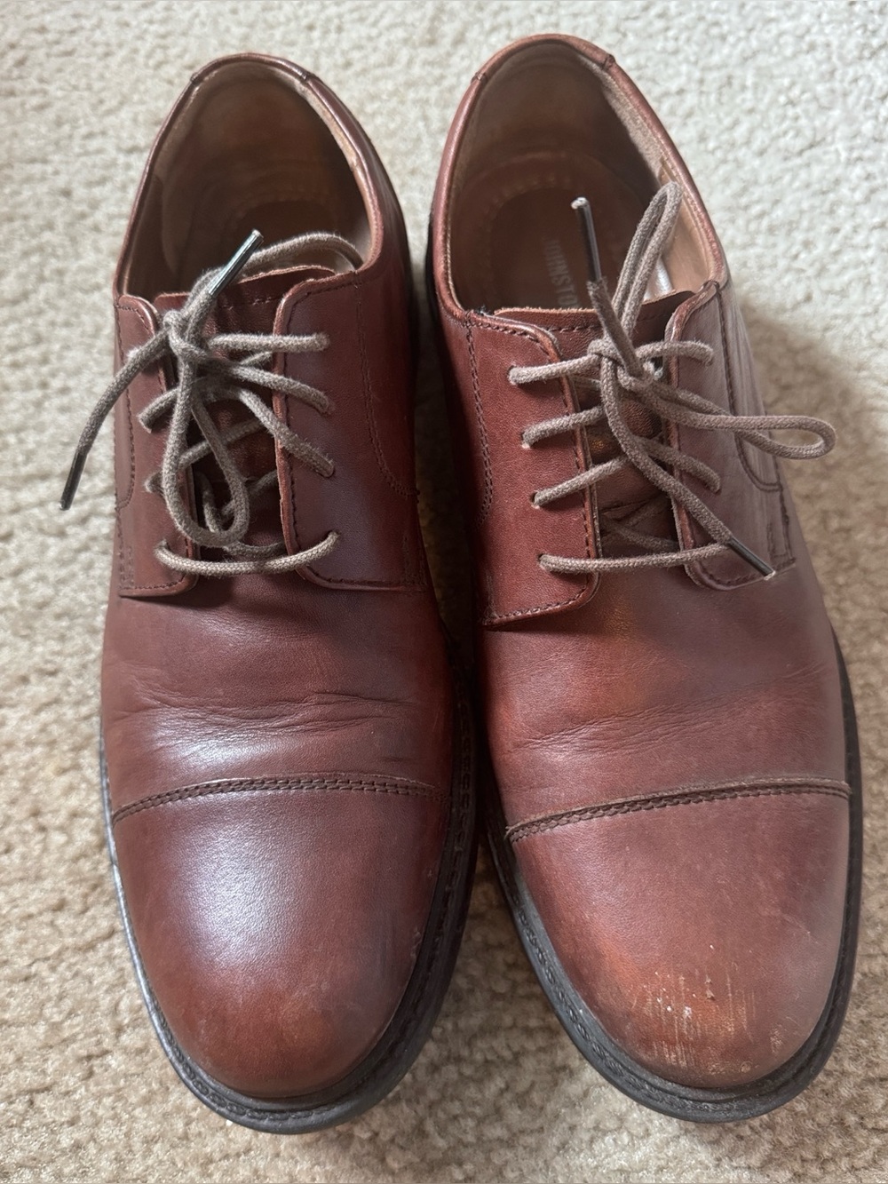 Johnston & Murphy Men's Brown Leather Cap-Toe Lace-Up Dress Shoes| Size- 9M